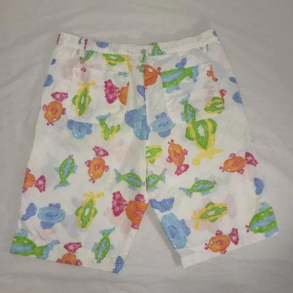FRESH PRODUCE White Shorts with Colorful Fish Print Hight Rise Size M  LIKE NEW! - Picture 9 of 16